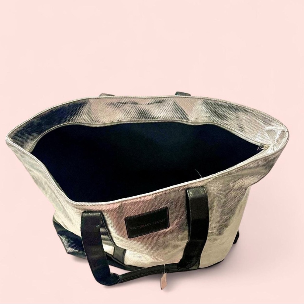 Victoria's Secret Metallic Silver and Black Large Tote Bag NWT